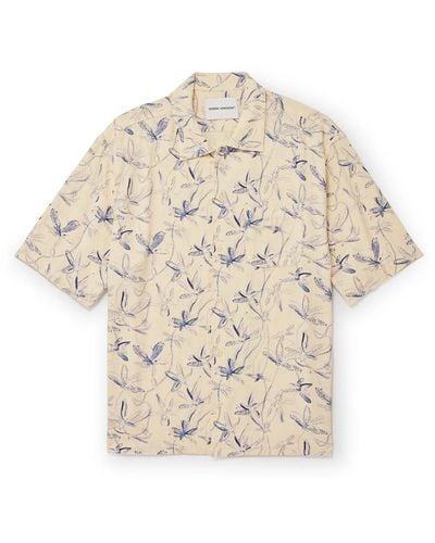 General Admission Convertible-collar Floral-print Voile Shirt - Natural