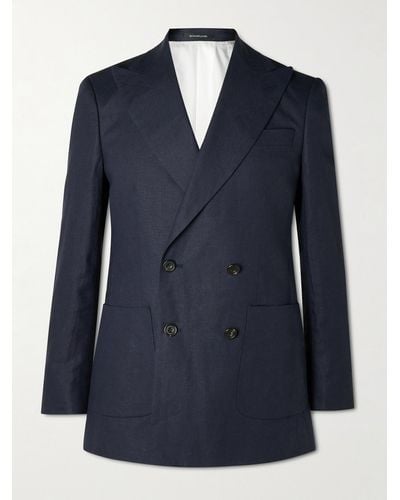 Richard James Hyde Double-breasted Linen Suit Jacket - Blue