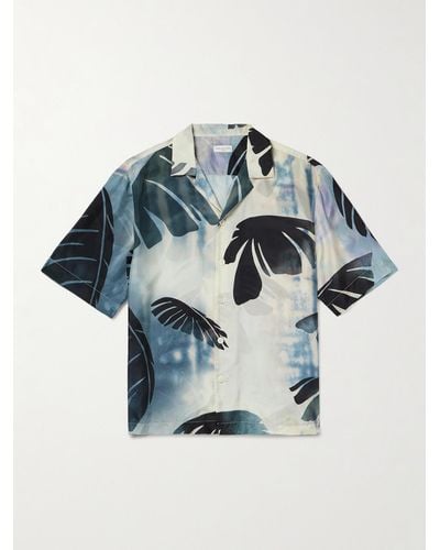Dries Van Noten Camp-collar Printed Silk-satin Shirt - Blue