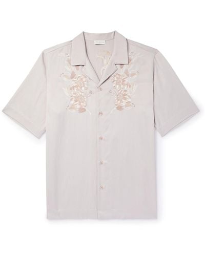 Dries Van Noten Camp-collar Embroidered Satin Shirt - White