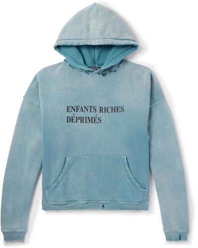 Enfants Riches Deprimes Logo-print Distressed Cotton-jersey Hoodie - Blue