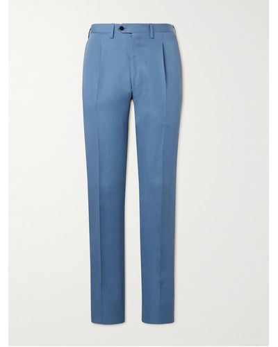 Kiton Straight-leg Pleated Lyocell-blend Suit Pants - Blue