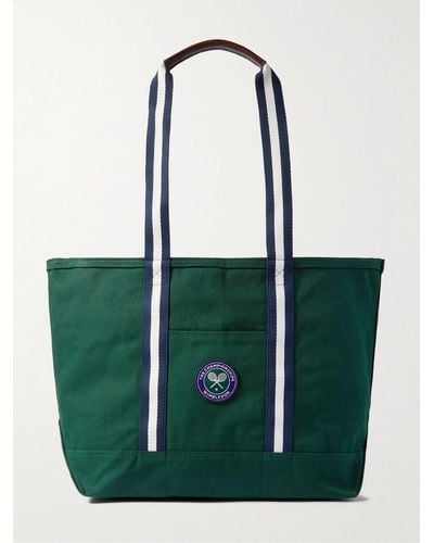 Polo Ralph Lauren Wimbledon Logo-embroidered Striped Canvas Tote Bag - Green