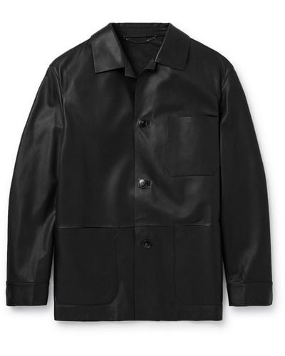 Canali Leather Chore Jacket - Black