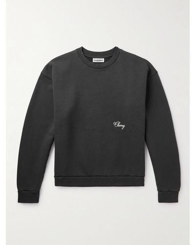 CHERRY LA Logo-embroidered Cotton-jersey Sweatshirt - Black