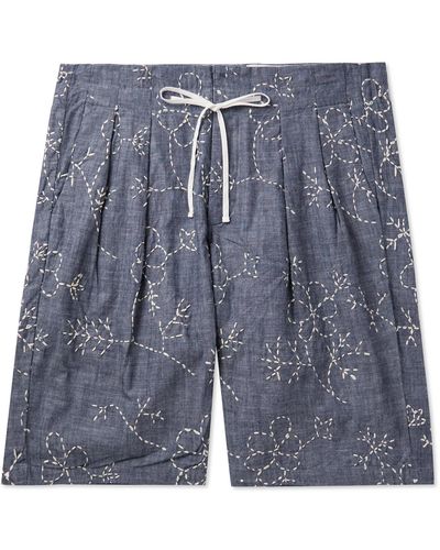 Monitaly Straight-leg Embroidered Cotton Drawstring Shorts - Blue