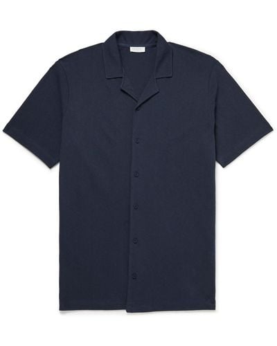 Sunspel Camp-collar Cotton-mesh Shirt - Blue