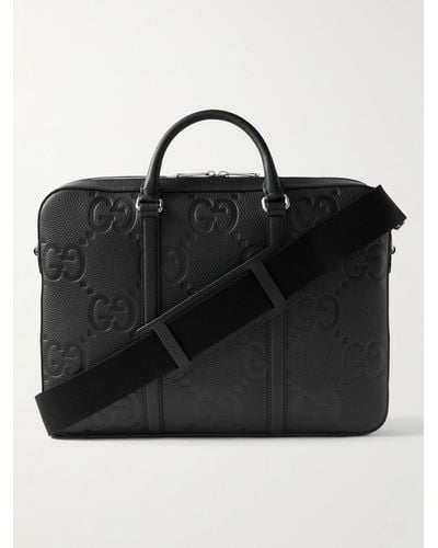 Gucci Monogrammed Full-grain Leather Briefcase - Black