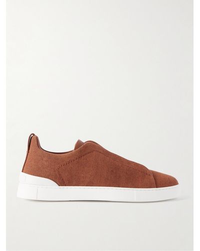 Zegna Triple Stitchtm Leather-trimmed Canvas Trainers - Brown