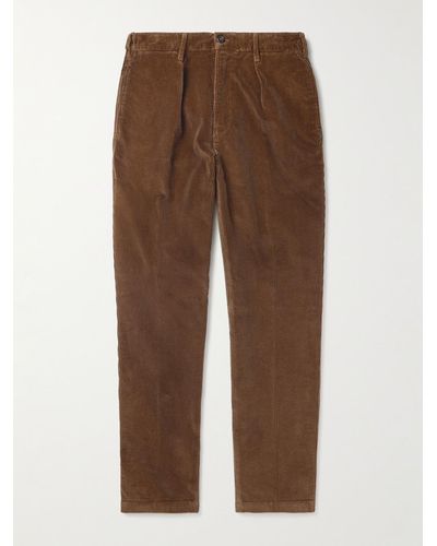 Drake's Straight-leg Pleated Cotton-corduroy Trousers - Brown