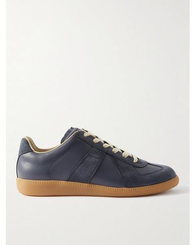 Maison Margiela Replica Leather And Suede Trainers - Blue