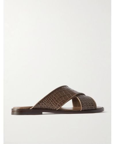 Manolo Blahnik Otawi Croc-effect Leather Sandals - Brown