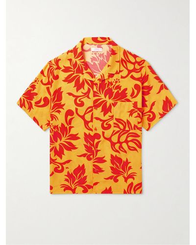 ERL Camp-collar Printed Ecoverotm-blend Shirt - Orange