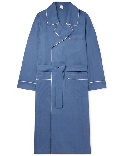 Loretta Caponi Belted Linen Robe - Blue