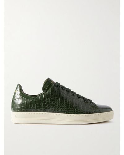Tom Ford Warwick Croc-effect Patent-leather Trainers - Green