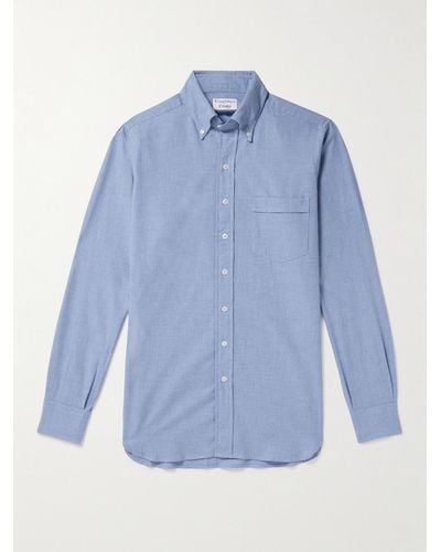 Kingsman Drake's Camicia in flanella di cotone con collo button-down - Blu
