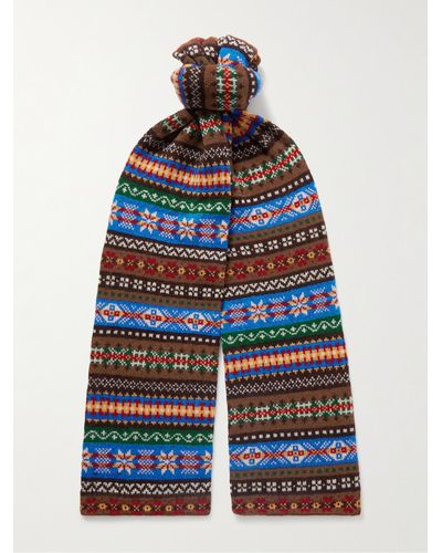 Drake's Fair Isle Wool Scarf - Blue