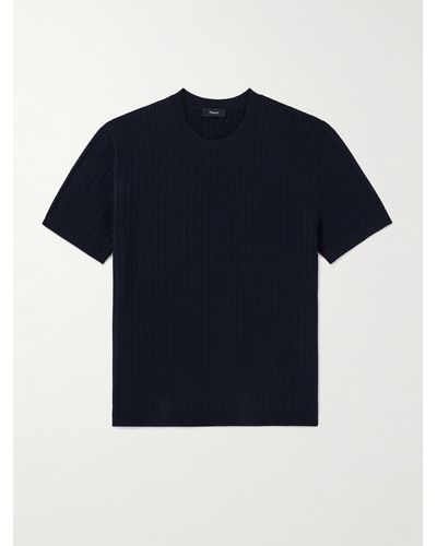 Theory Breach 2 Cable-knit Cotton T-shirt - Blue