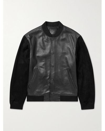 Theory Varsity Suede-trimmed Leather Bomber Jacket - Black