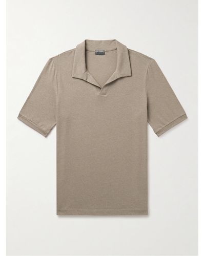 Hanro Stretch Cotton And Linen-blend Jersey Polo Shirt - Natural