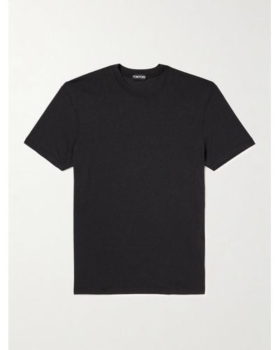 Tom Ford Logo-embroidered Lyocell And Cotton-blend Jersey T-shirt - Black