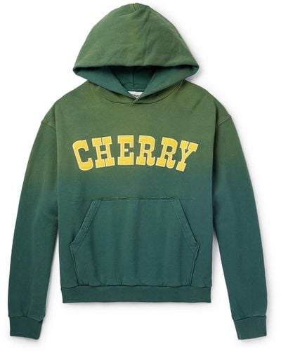 CHERRY LA Championship Distressed Logo-appliquéd Cotton-jersey Hoodie - Green