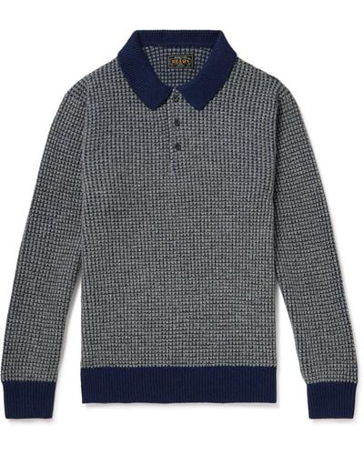 Beams Plus Waffle-knit Wool Polo Sweater - Blue