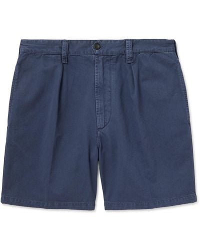 Drake's Pleated Straight-leg Cotton-twill Shorts - Blue