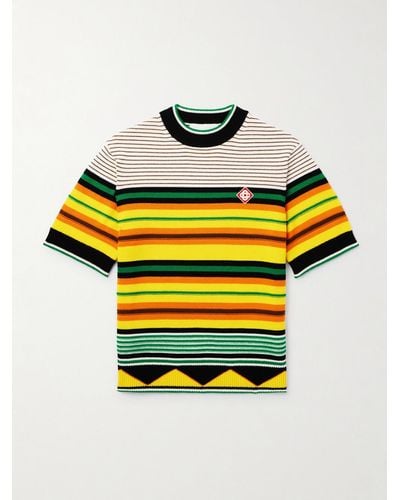 Casablancabrand T-shirt in lana a righe con logo applicato - Giallo