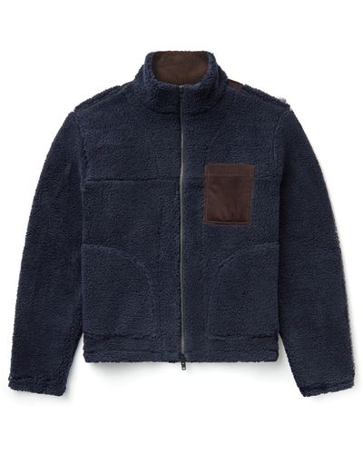 Oliver Spencer Bembridge Corduroy-trimmed Fleece Jacket - Blue