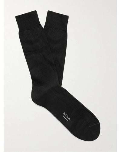 Paul Smith Ribbed Organic Cotton-blend Socks - Black