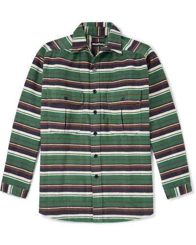 Monitaly Giorgio Striped Cotton-flannel Shirt - Green