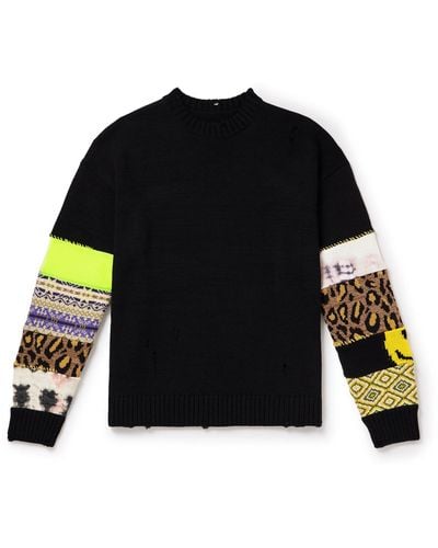 Kapital Distressed Patchwork Jacquard-knit Sweater - Black