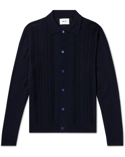 NN07 Thor 6539 Pointelle-knit Wool-blend Cardigan - Blue