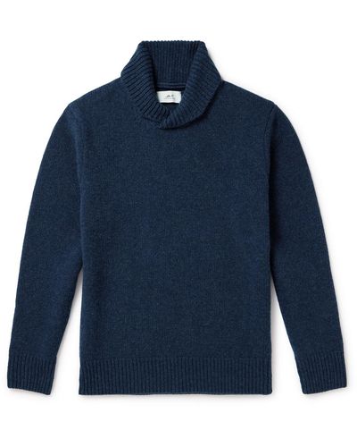 MR P. Slim-fit Shawl-collar Wool Sweater - Blue