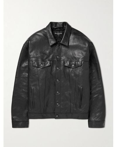 Balenciaga Oversized Full-grain Leather Trucker Jacket - Black