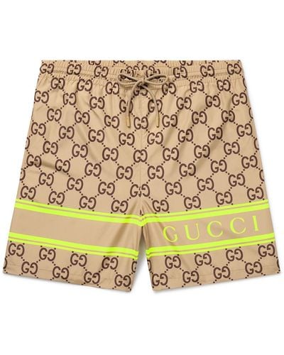 Gucci Straight-leg Long-length Logo-print Swim Shorts - Brown
