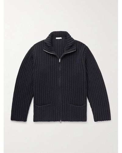 The Row Malen Ribbed Cashmere Zip-up Cardigan - Blue
