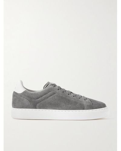 Brunello Cucinelli Urano Leather-trimmed Suede Sneakers - Grey