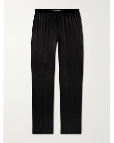 Tom Ford Velvet-trimmed Stretch-silk Satin Pyjama Pants - Black