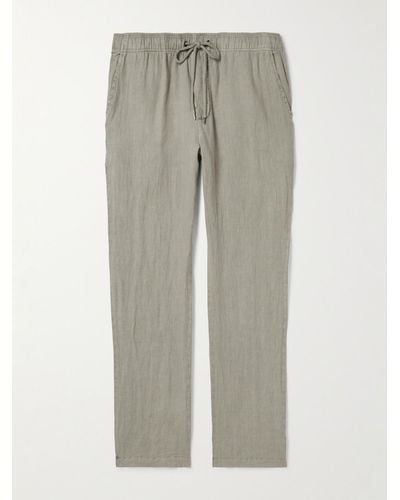 James Perse Straight-leg Garment-dyed Linen-canvas Drawstring Trousers - Grey
