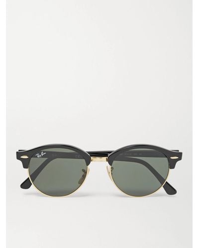 Ray-Ban Clubmaster polarisierte Sonnenbrille mit rundem Rahmen aus Azetat mit goldfarbenen Details - Schwarz