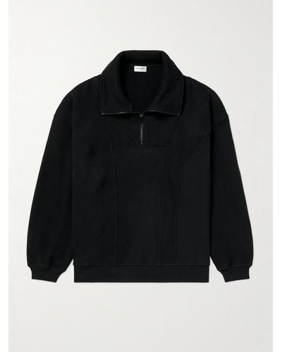 Saint Laurent Logo-embroidered Cotton-jersey Half-zip Sweatshirt - Black