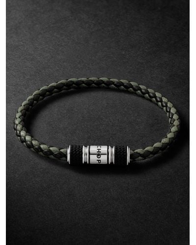Chopard Classic Racing Woven Leather And Silver-tone Bracelet - Black