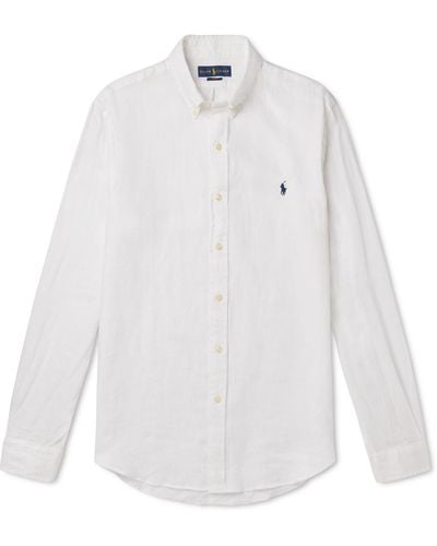 Polo Ralph Lauren Slim-fit Button-down Collar Logo-embroidered Linen Shirt - White