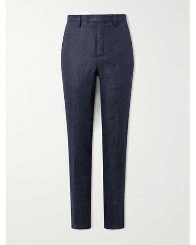 MR P. Philip Straight-leg Linen-twill Suit Trousers - Blue