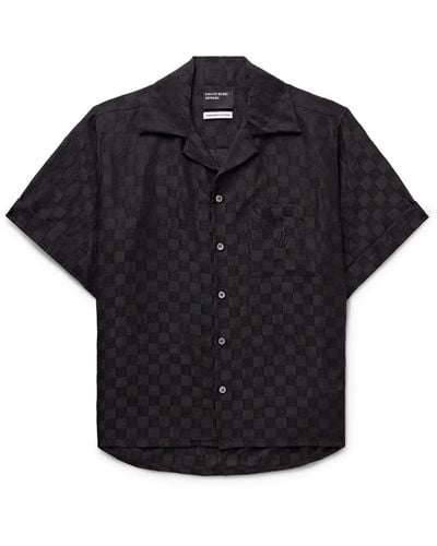 Enfants Riches Deprimes Camp-collar Checked Wool And Silk-blend Jacquard Shirt - Black