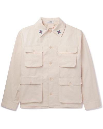 Adish Qurs Embroidered Cotton-twill Overshirt - Natural
