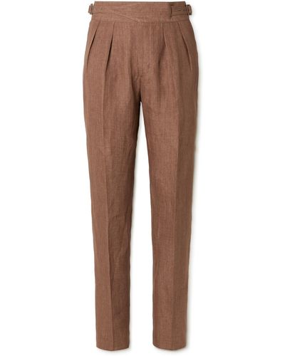 Rubinacci Manny Straight-leg Pleated Linen Pants - Brown