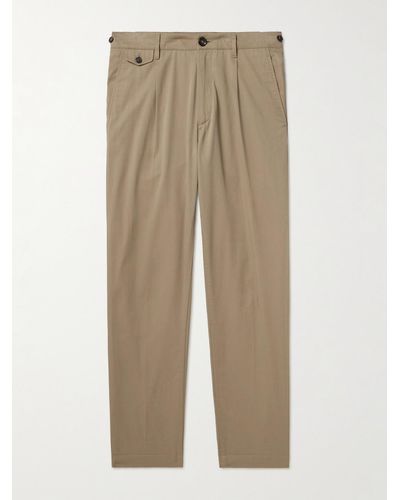 Dunhill Straight-leg Pleated Cotton-blend Chinos - Natural